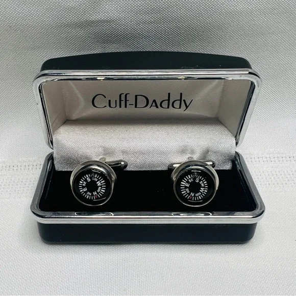 Cuff-Daddy Stainless‎ Steel Compass Cufflinks Cuff Links Original Box Like New