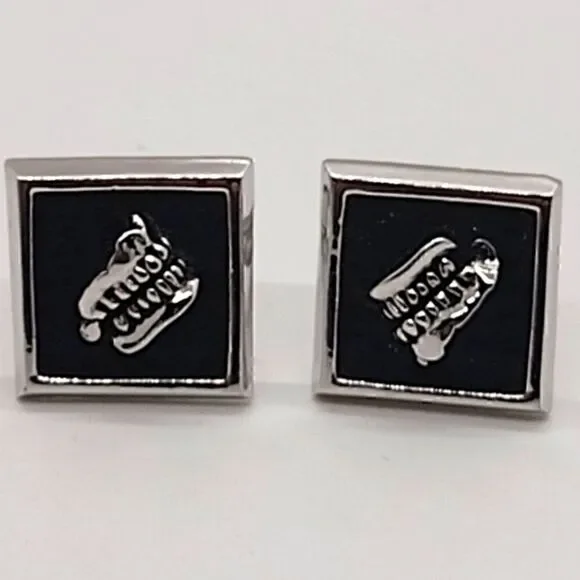 Skull Teeth on Black and Silver Toned Cufflinks