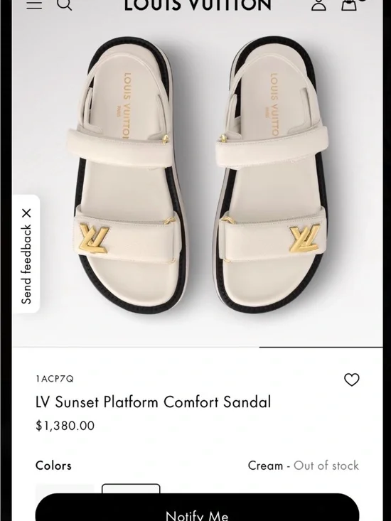 Louis Vuitton Cream Leather LV Platform Sandal with Gold Hardware