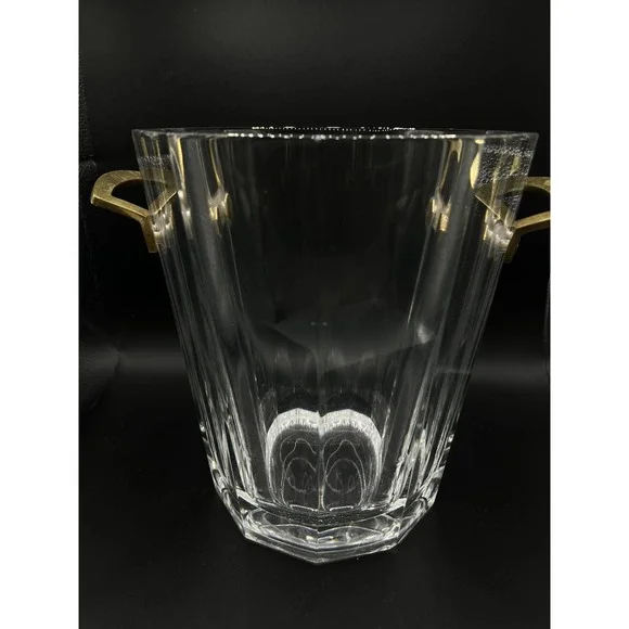 Vintage Baccarat Maxim Heavy Crystal Ice Bucket Brass Handles Signed