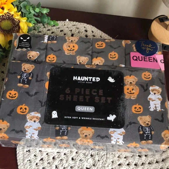Halloween Gray Teddy Bear Costume QUEEN Sheet Set