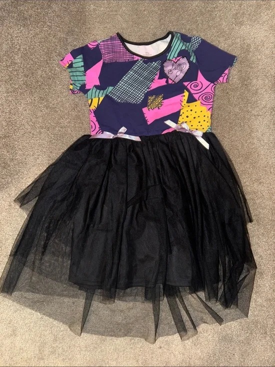 Disney Multicolor Patchwork Bodice with Black Tulle Skirt Dress