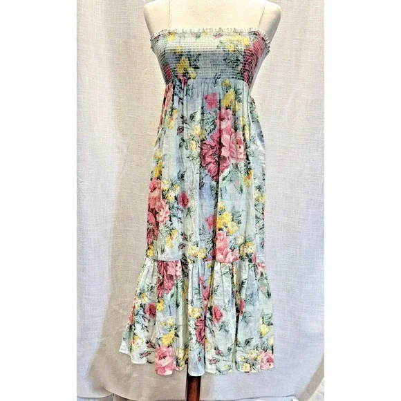 Ralph Lauren Floral Maxi Dress Kids 8 Blue Pink Smocked Cottagecore Prairie Boho