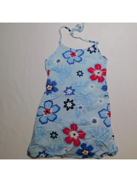 Vintage Limited Too Girls Light Blue Floral Halter Dress Romper Size 8 Y2K 90s