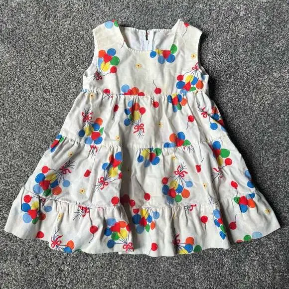 Vintage Balloon Print Tiered Dress Toddler Girls 2T Party Birthday