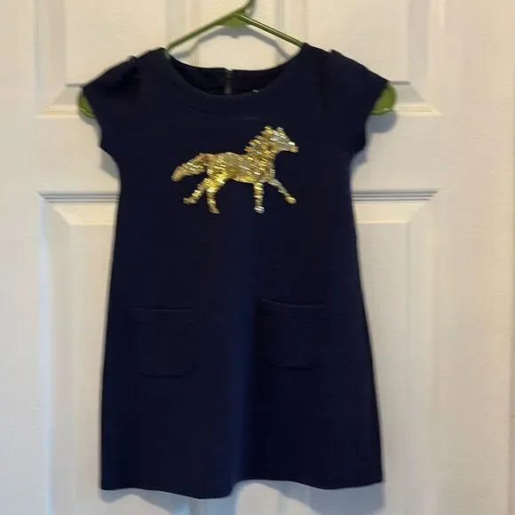 Gymboree Dress, navy with Gold Sequin Horse size 6