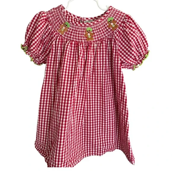 Dash of Glitter Red Gingham Dress Girl S/2T Gingerbread Christmas‎ Gathered