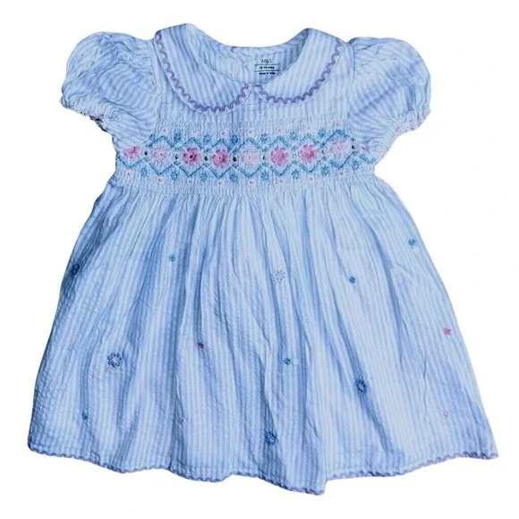 Marks and Spencer 18 24M Dress Pure‎ Cotton Smocked Embroidered 18-24 months
