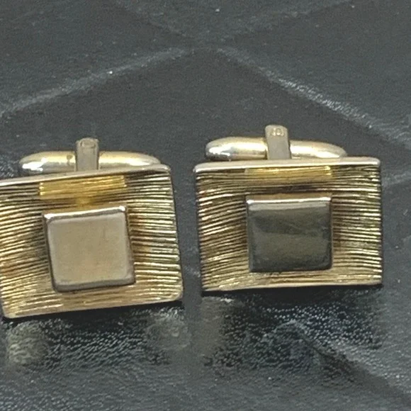 Vintage‎ Textured Gold Tone Double Square Cufflinks Mens Dress Shirt Accessories