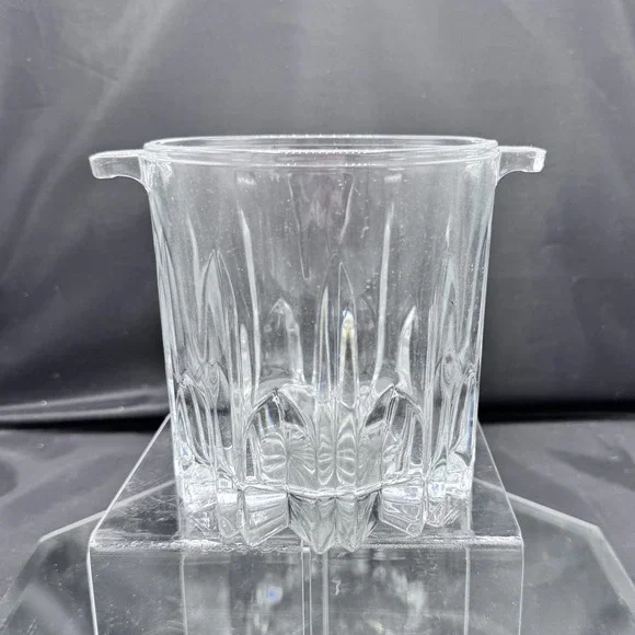 Vintage Italian Clear Cut Crystal Glass Handled‎ Ice Bucket Barware Kitchenware