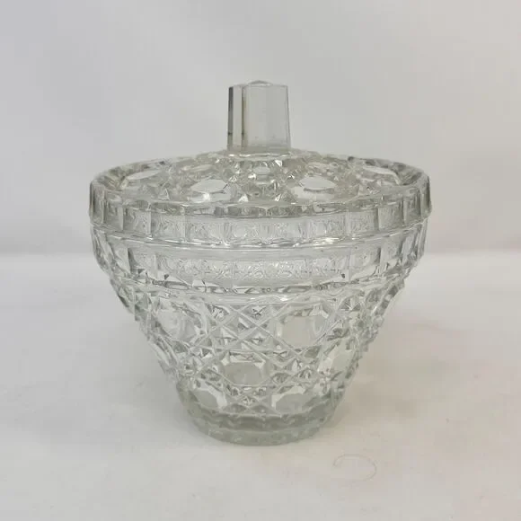 Vintage Lead Diamond Cut Mini Ice Bucket Barware Glass Biscuit Jar 6.25 x 6.5