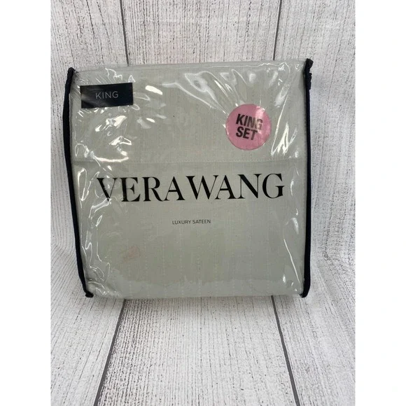 Vera Wang Sheet Set King Gray Luxury Sateen 100% Cotton Dotted Line Minimalist