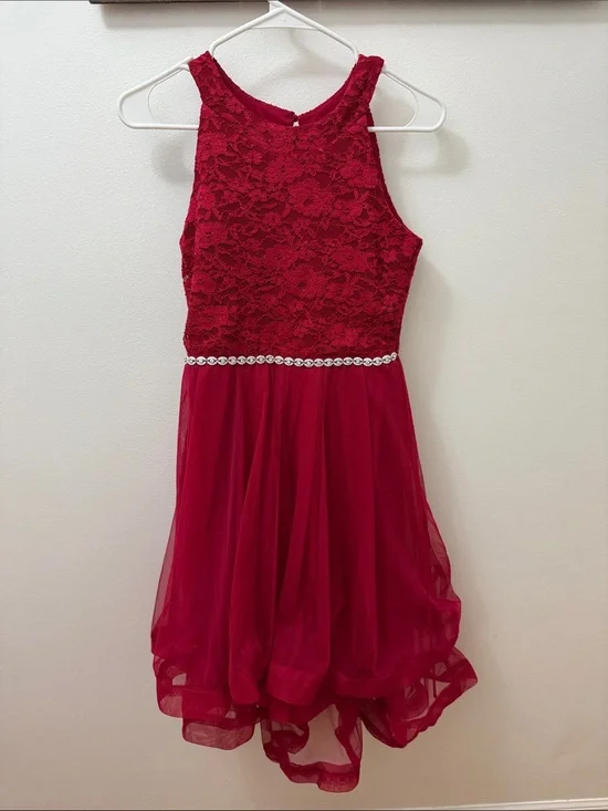 Speechless Red Lace & Tulle Jewel-Waist Party Dress