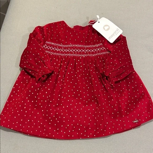 Mayoral Baby Red Velvet Holiday Dress Size 6 to 9 Months