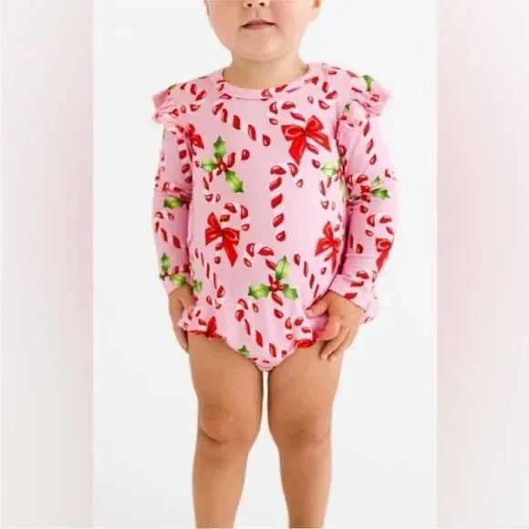 Posh Peanut NWT HELEN RUFFLE LONG SLEEVE BUBBLE ROMPER 12-18 months