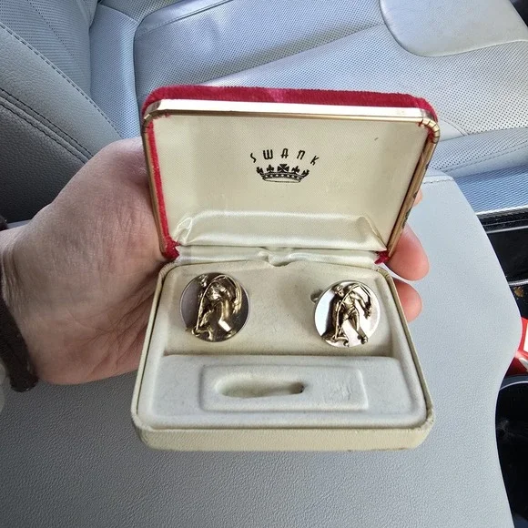 Vintage SWANK Cufflinks Silver & Gold Tone Scythe Man Father Time Reaper Motif‎
