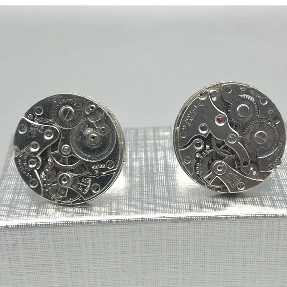 Vintage Watch Movement Cufflinks‎ Swank STEAMPUNK Silvertone