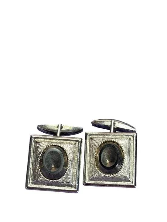 Vintage 1962 Sarah Coventry Esquire Silvertone Cufflinks Hematite 0.75 inch