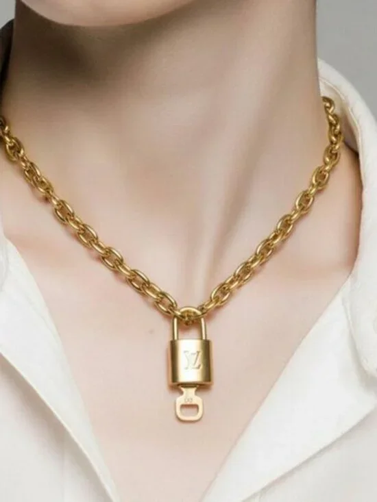 18K Gold-Plated Necklace with Authentic Louis Vuitton Padlock