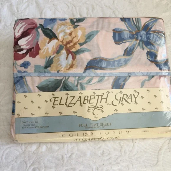 VTG Elizabeth Gray Salzburg Floral Full Flat Sheet Cottagecore Made USA 90s New