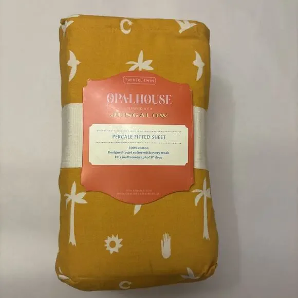 Opalhouse Jungalow Fitted Sheet Twin Mustard Yellow Cotton Percale