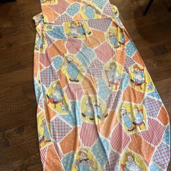 Vintage Raggedy Ann Fitted Twin Sheet & Pillowcase Patchwork Bobbs-Merrill