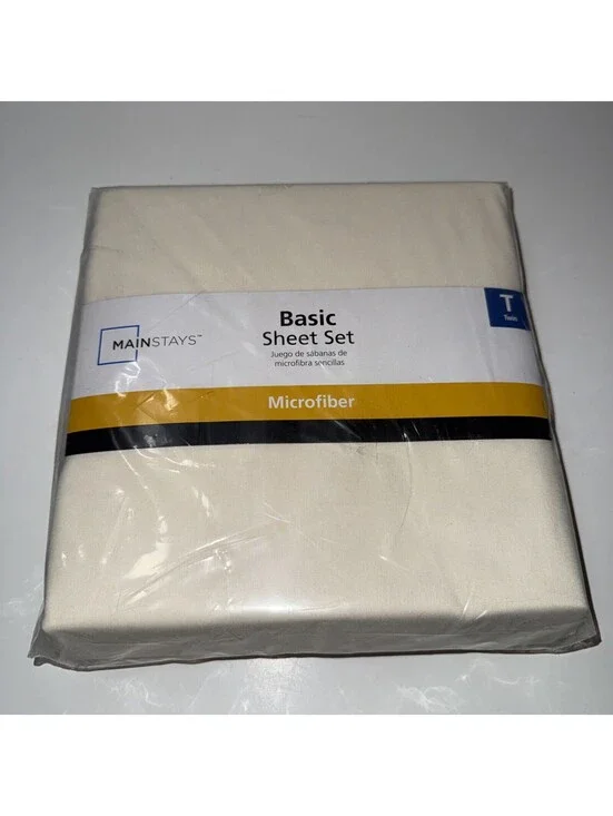 NEW Sealed Mainstays Basic Microfiber Twin 3-Piece Sheet Set, Fresh Ivory Color