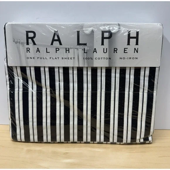Vintage Ralph Lauren Home‎ Collection Full Flat Sheet Black & White Stripes NEW
