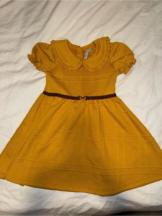 Janie and Jack Mustard Yellow Textured Dress with Ruffled Collar