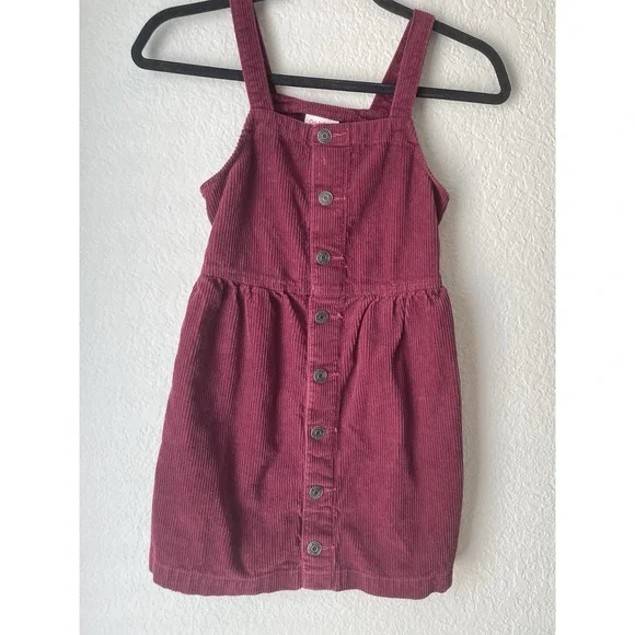 Cat & Jack Burgundy Button-down Corduroy Jumper dress sz 8 Valentine's Day