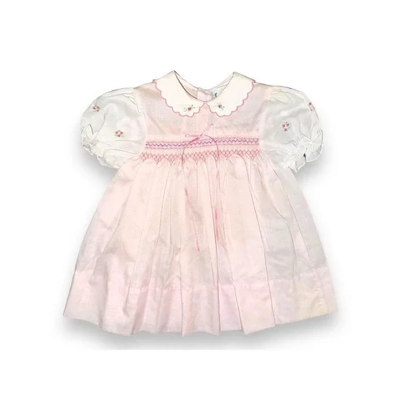 A9 Vintage Cherubs New York Infant Pink Dress Smock Flower Ruffle Rose 24 Months