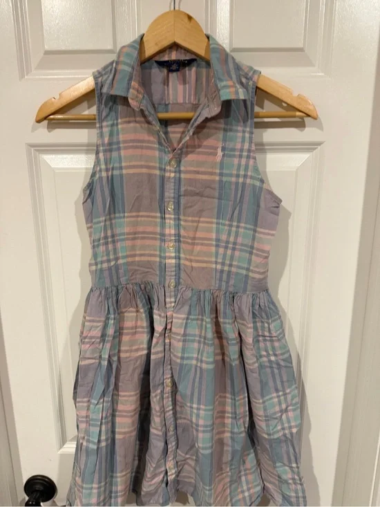 Polo by Ralph Lauren Girls Pastel Plaid Sleeveless Button-Front Dress 14