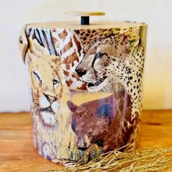 Vintage Safari, Lion, Leopard, Camel, Tiger, Bear Vinyl Bar Ice Bucket