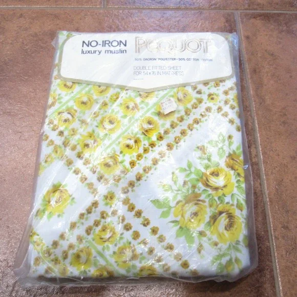Vintage Pequot Muslin Floral Berkley Square Double Fitted Sheet NEW‎ MCM Retro