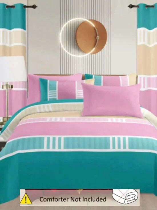 King Size 8-Piece Cotton Bedding Set with sheet, Pillowcases, Curtains, and Wall