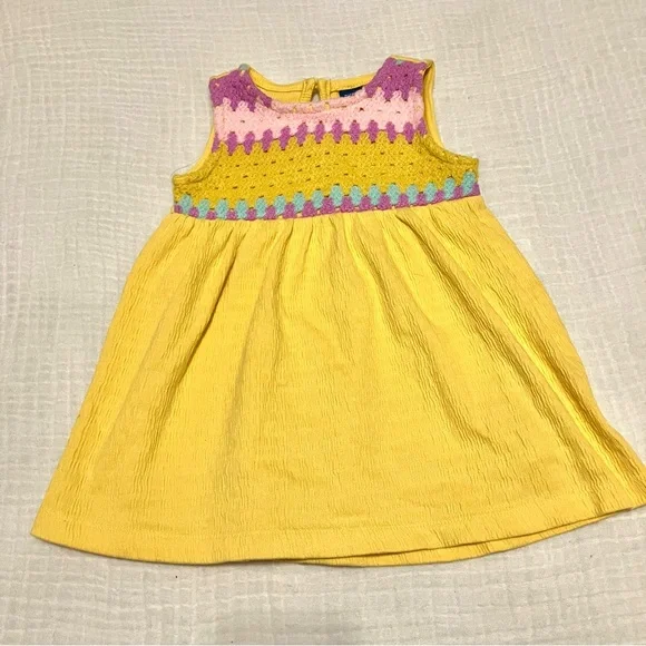 Girl’s‎ Old Navy Sunshine Yellow Crochet Panel Sleeveless Dress Sz 6-12M
