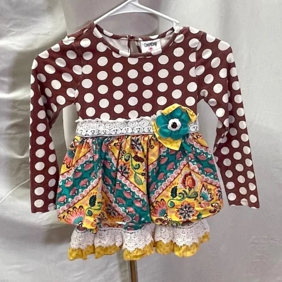 Counting Daisies Brown & White‎ Polka Dot Multicolor Girls Dress 6X