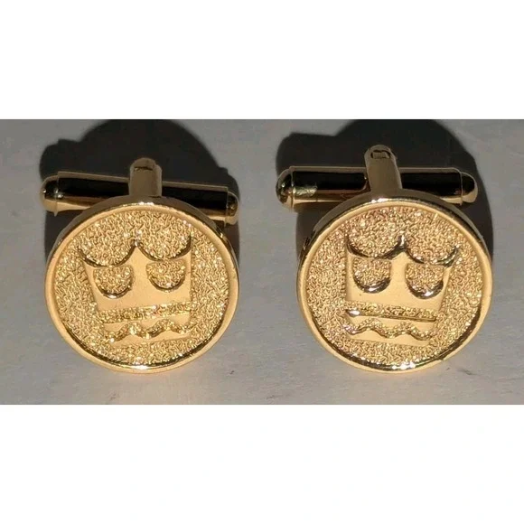 Royal Caribbean Officer's Cufflinks Gold Toned Round Crown & Anchor Vintage EUC