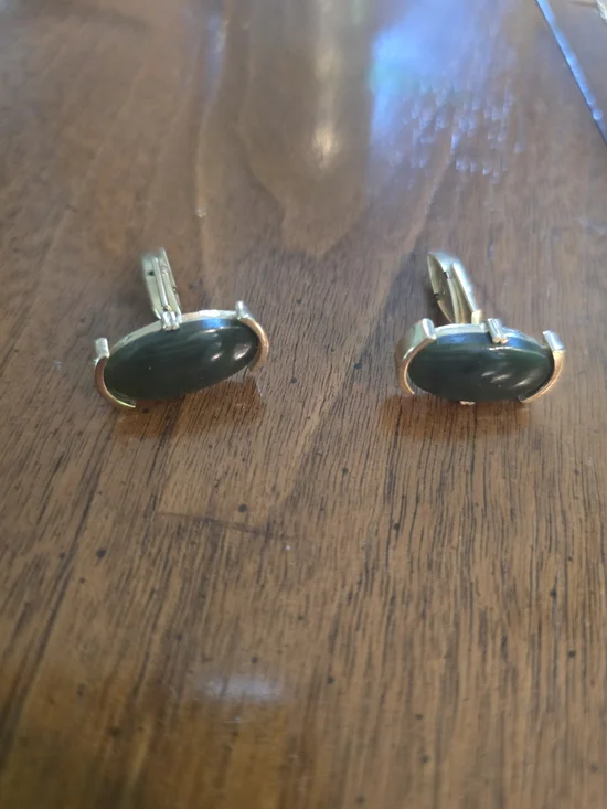 Gold-Tone Swank Green Oval Stone Cufflinks for Men