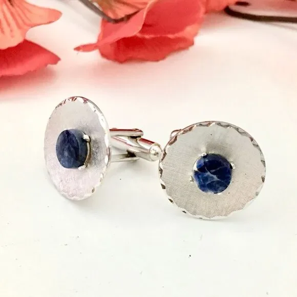Vintage Dante Silver Cufflinks Sodalite Gemstone 1057