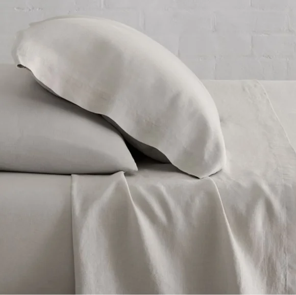 ❤️BUY 2 GET 1 FREE  West Elm European Flax Linen Sheet Set,Full,Frost Gray,$269