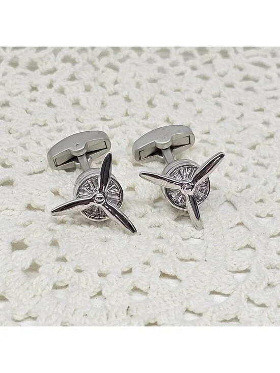 Vcufflinks Moving Propeller Cuff Links Silver Airplane Pilot Aviation Spinning