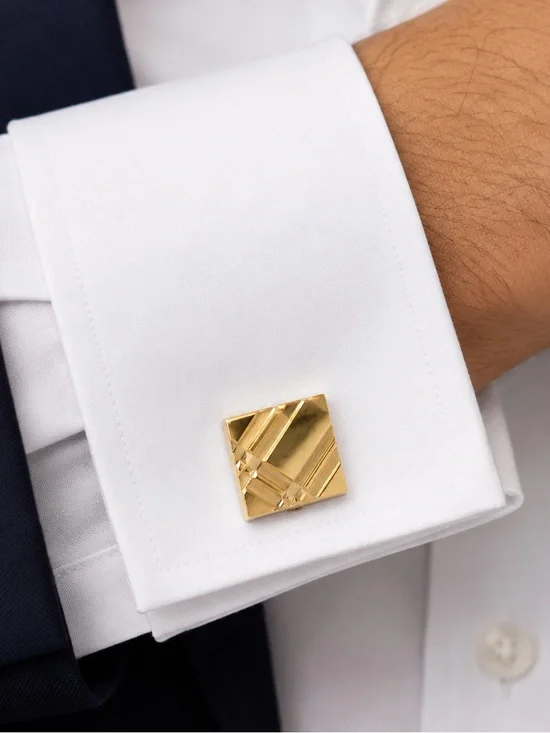 Gold diagonal striped cufflinks
