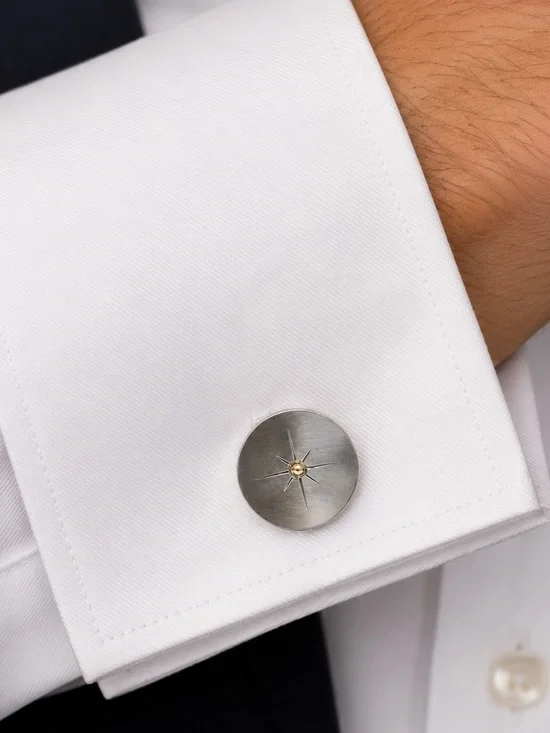 Starburst brushed silver cufflinks