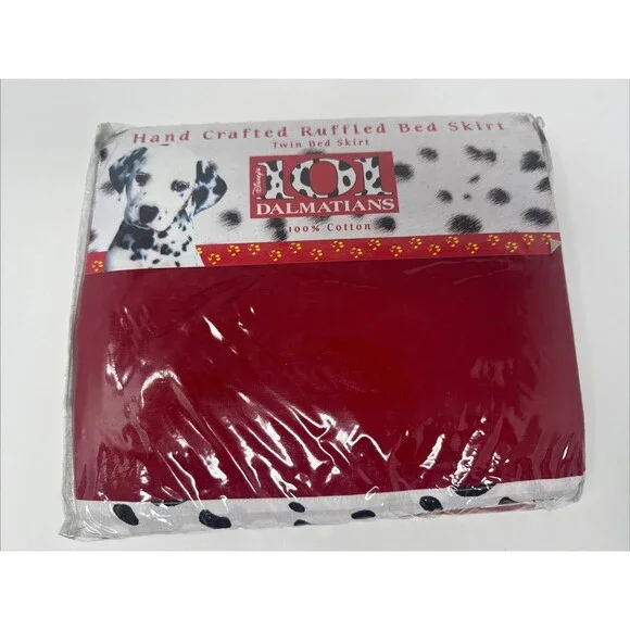 Vintage Disney 101 Dalmatians Dog Kids Twin Bed Skirt Ruffle black white red NEW