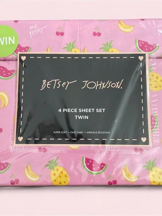 Betsey Johnson Pink Fruit Print 4-Piece Twin Sheet Set
