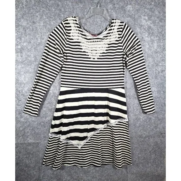 Jelly the Pug NWT Girls Boho Stripe Dress Black White Long Sleeve Size XXL