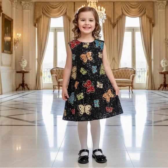 Little Attitudes by‎ Debra Colorful Butterfly Sequin Dress