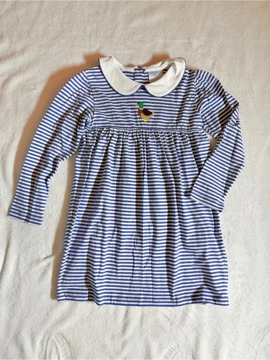 NWOT little English blue stripe collared knit dress mallard duck size 7