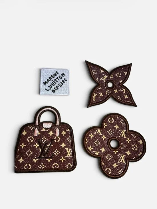 Iron on/ sew on fashion Brown and Gold Monogram Patch Set nwot set of 4